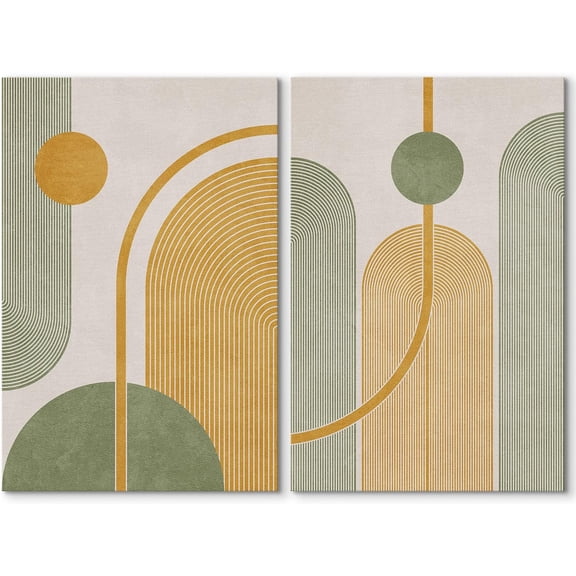 IDEA4WALL Adhesive Canvas Print Wall Art Set Yellow Green Polygons Abstract Shapes Boho Art Gometric Illustration Modern Decor Digital Art Bohemian Chic Artwork for Home Decor - Canvas 16"x24"x2