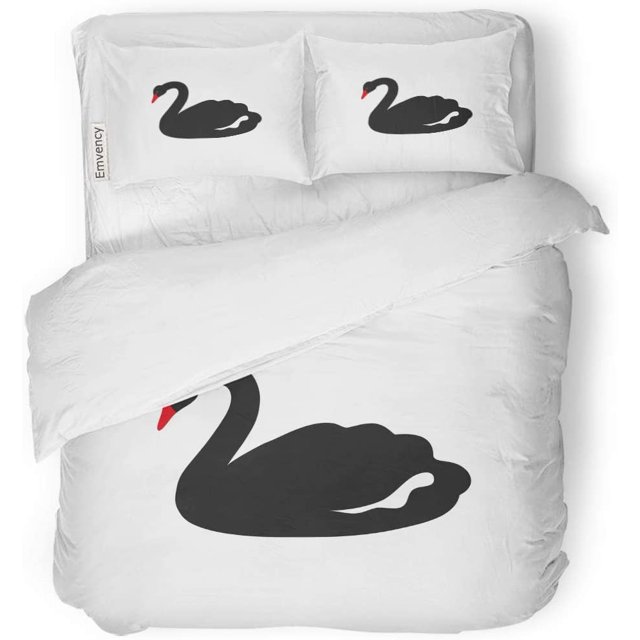 ABPHQTO Juego de ropa de cama de 3 piezas de funda nórdica de cartón de pájaro de belleza australiana de cisne negro con 2 fundas de almohada