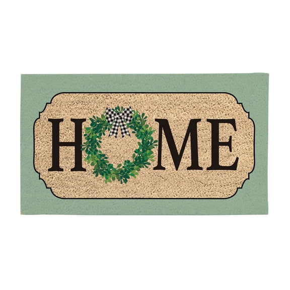 Evergreen Farmhouse Home Wreath Indoor Outdoor Natural Coir Doormat 1'4"x2'4" Black