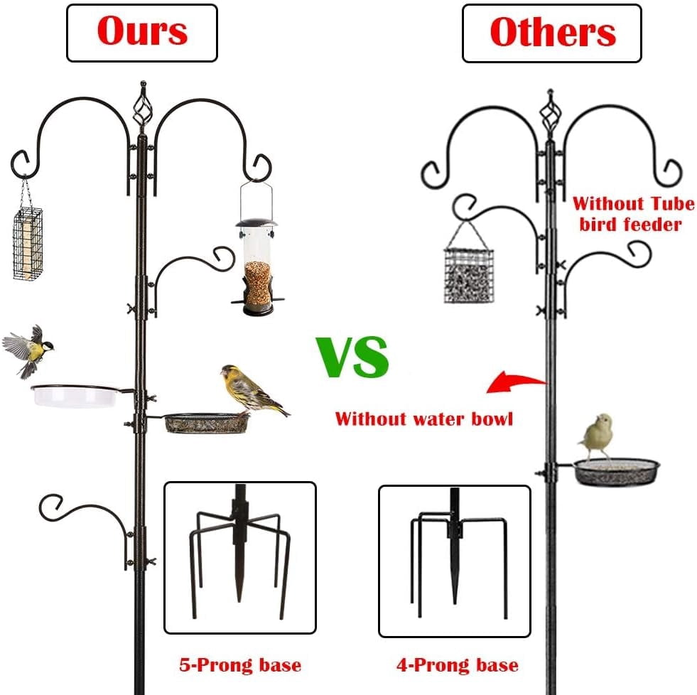 Deck Bird Feeding Station | Premium Multi Feeder Hanging Kit with Bird Bath & Sock Feeder | Attracts Wild Birds, Planter Hanger Hook for Outdoor Deck, Patio, Garden