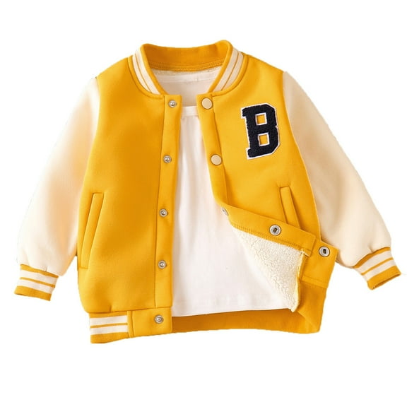 SonxaHe Toddler Boy's Bomber Jacket Warm Lined Letter Print Button Streetwear Autumn Winter Coats Yellow,Sized 2-3