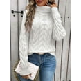 thumbnail image 3 of Chandails à Col Roulé pour Femmes, Tricot Torsadé, Manches Longues, Chandail, Haut, Automne Hiver, Décontracté, Uni, Blanc, M, 3 of 6