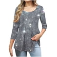thumbnail image 2 of Jsaierl Womens 3/4 Sleeve Tops Casual Crew Neck Shirts Trendy Graphic Petite Pleated Blouses Going Out Elegant Tunic Top S-2XL, 2 of 6