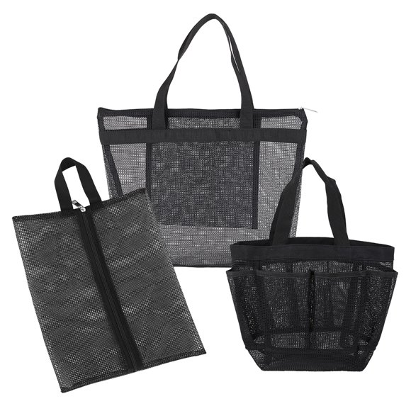 3 Packs Mesh Shower Bag Shoes Bag Portable Wash Bag Quick Dry Toiletry Case Cosmetic Bag Shower Organizer for Bathroom Dorms Beach Camping Shopping Travelling