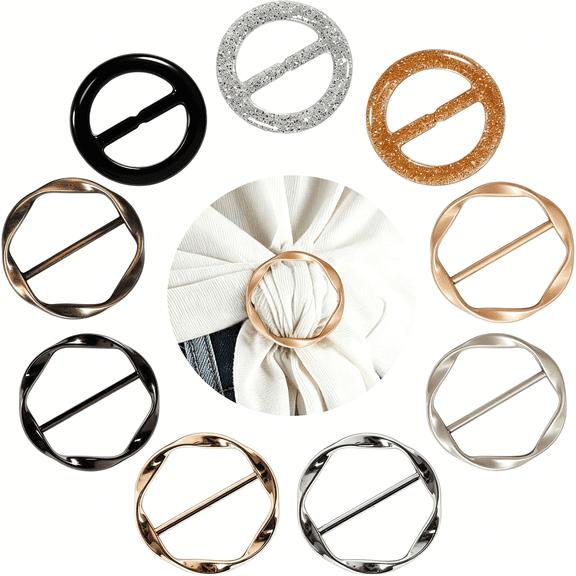 TUWAFE T-Shirt Clips 9 Pcs, Clothes Corner Knotted Button, Fashion Alloy Pearl Rhinestone Circle Clip Buckle Round Shirt Silk Scarf