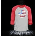 thumbnail image 2 of Shop4Ever Men's American Flag Sunflower Flower Star 4th of July Raglan Baseball Shirt X-Small Heather Grey/Red, 2 of 4