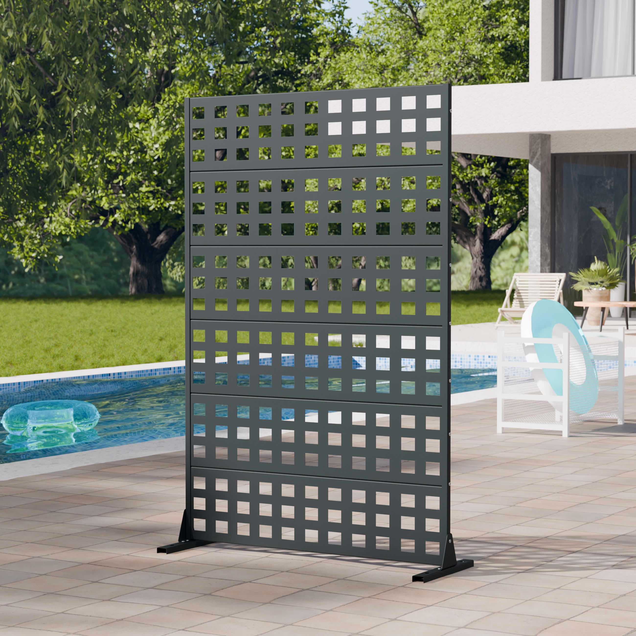 MAYEERTY 2-Piece Outdoor Metal Privacy Screen 6ft × 4ft Cambrian Rock Gray, 6-Panel Lattice Pattern, Weatherproof for Patio