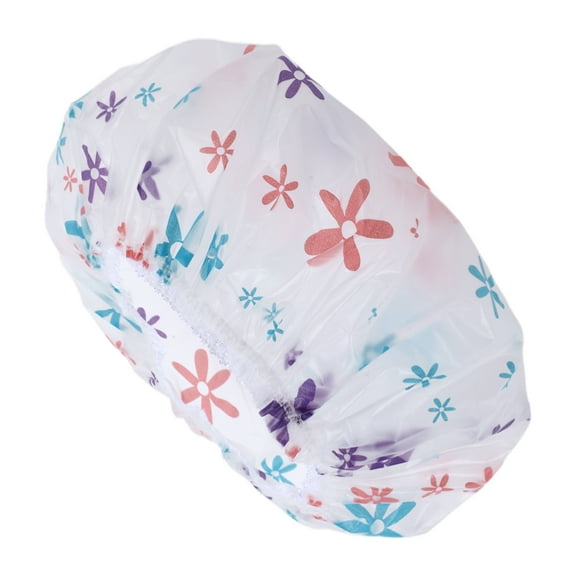 Unique Bargains 1 Pc Women Floral Pattern Shower Cap for Bathroom Business Travel Vacation Hotel Purple Red Blue PEVA