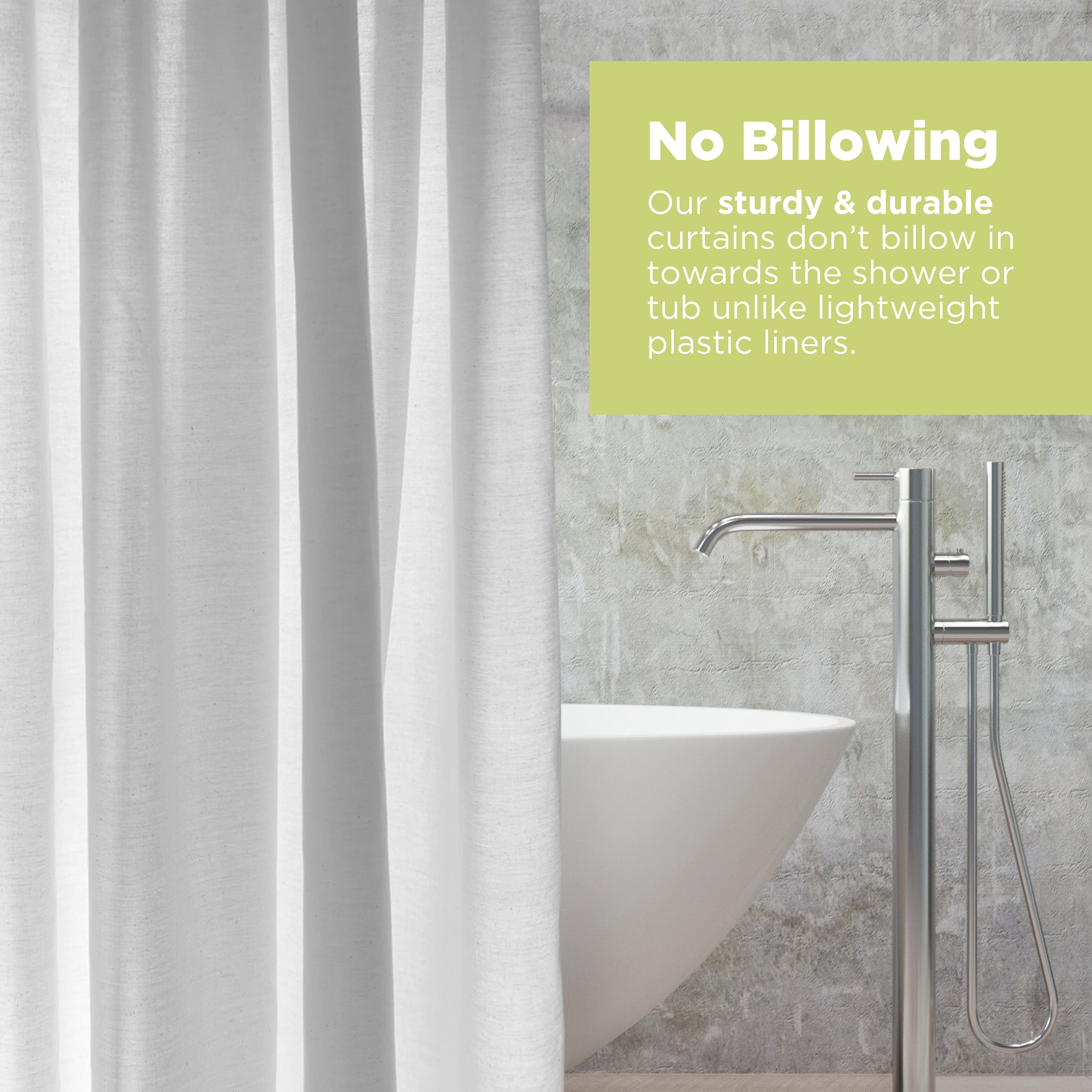 Cotton 70x74" Stall Shower Curtain - Natural fabric Leakproof curtain for luxury bathroom decor - White