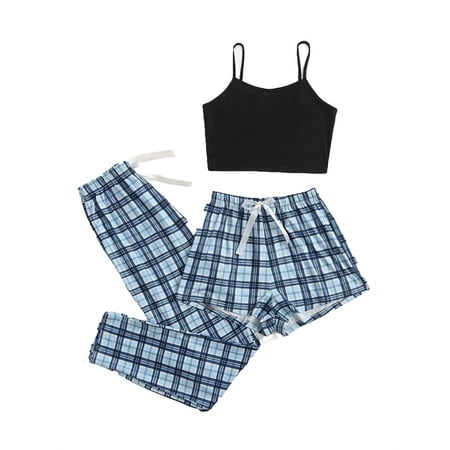 

Women s 3pcs Pajama Cami Top Shorts Sleepwear Pants Loungewear PJ Set
