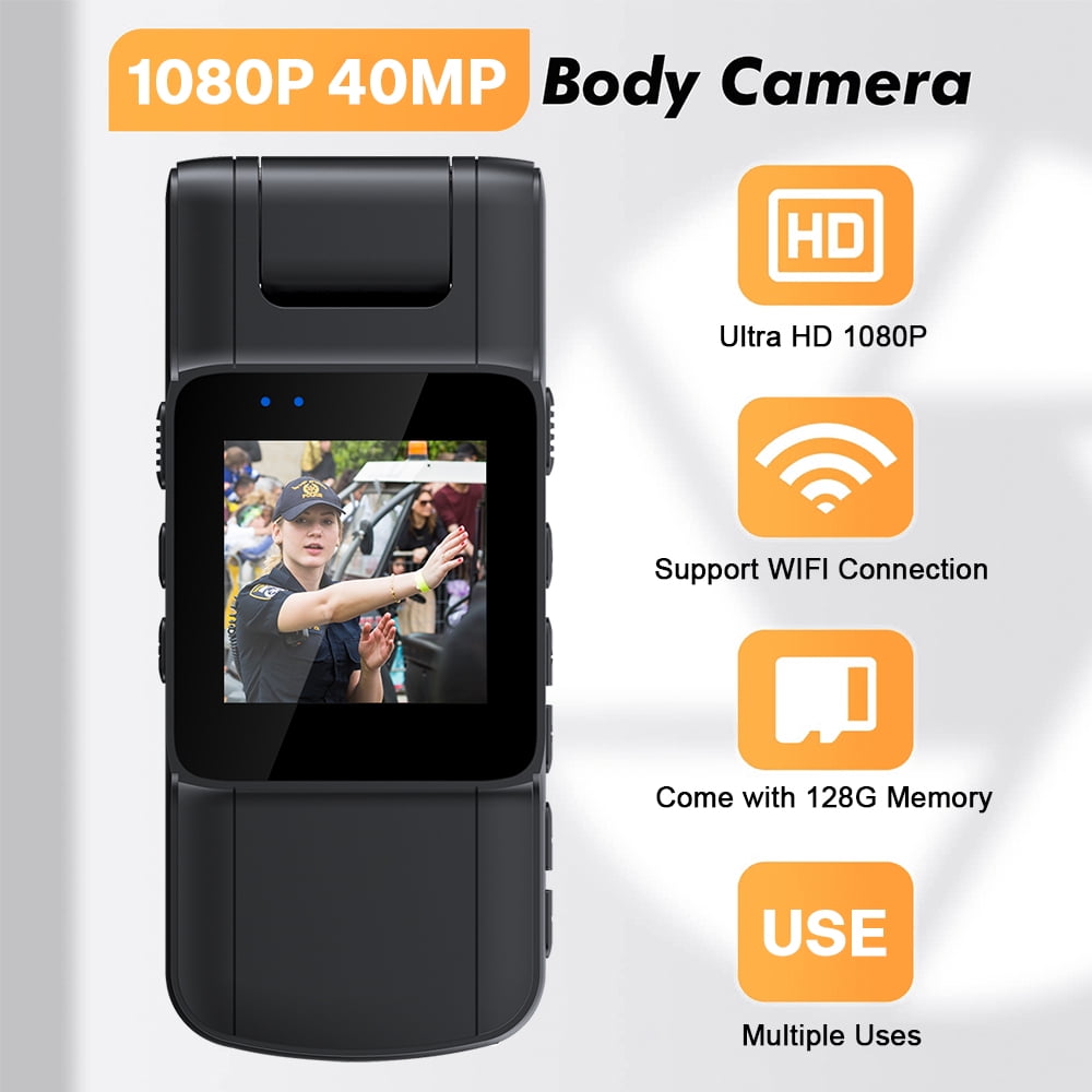 RONY 128GB 180° Rotate Mini Body Camera - 1080p Wearable Camcorder with Night Vision - Long Battery Life Audio Video Camera for Daily Records