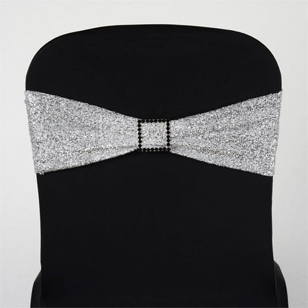 

BalsaCircle 5 Silver Metallic Spandex Chair Sashes Bows Ties Ceremony