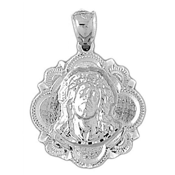 18K White Gold Jesus Medal Pendant - 30 mm
