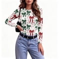 thumbnail image 6 of Christmas Graphic Tee for Women Long Sleeve Crew Neck Slim Fit Holiday Shirt for Festive Casual Everyday Wear, 6 of 7