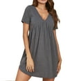 thumbnail image 2 of Bnwani Nightgowns for Women Cotton V-Neck Short Sleeve Homewear Gray Size S-XXL, 2 of 4