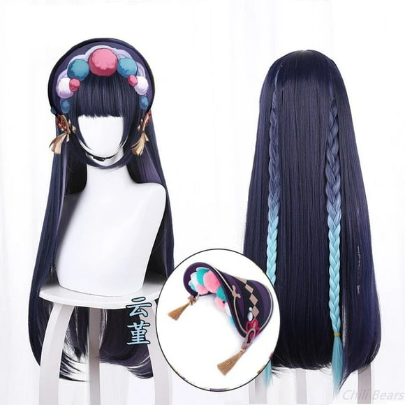 Genshin Impact Yun Jin cosplay Wig Long Wig With Braids Heat Resistant Synthetic Hair Yunjin Cosplay Cap Head Accessory