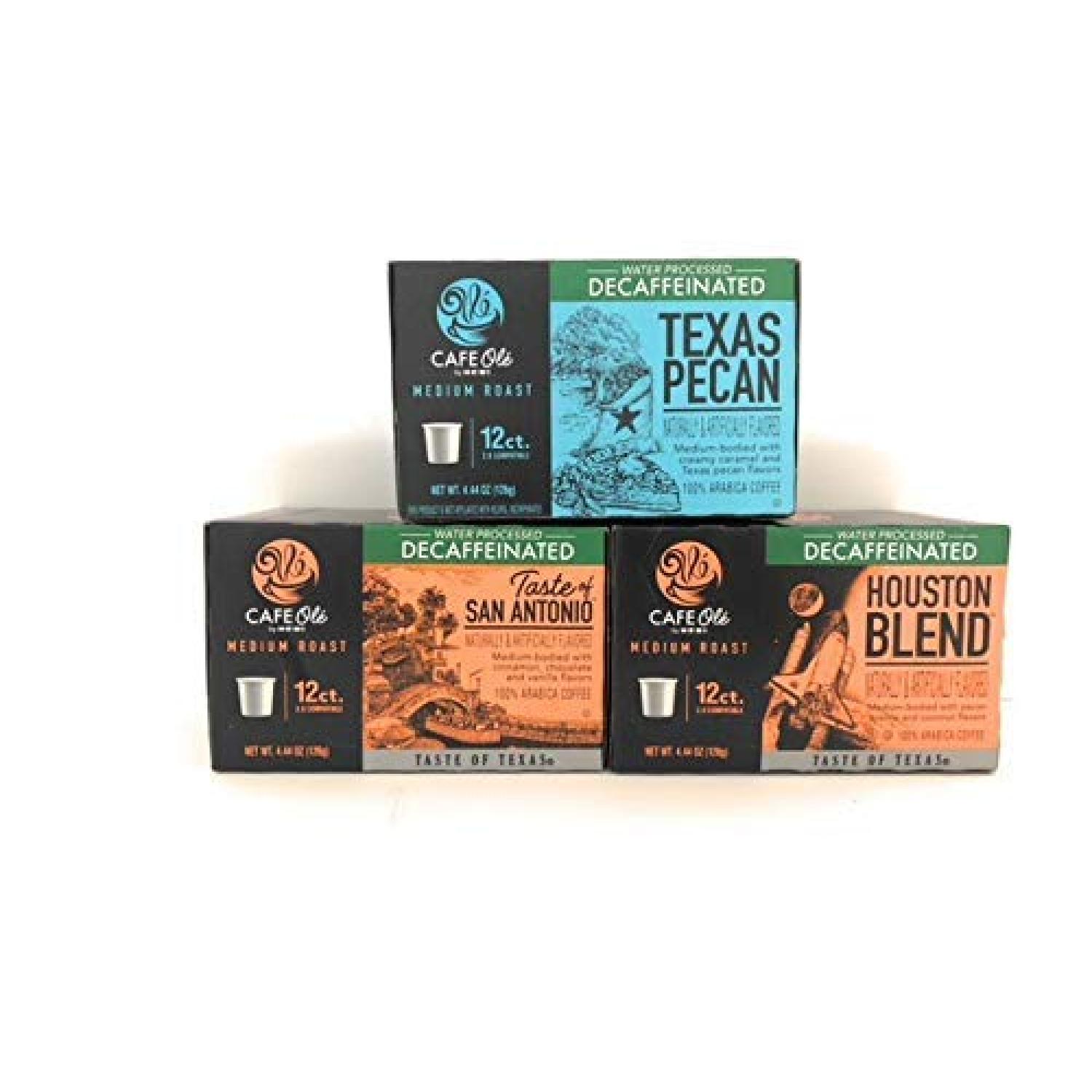 Cafe Ole Taste of Texas DECAF Coffee K Cups Gift Assortment, 12ct. (36