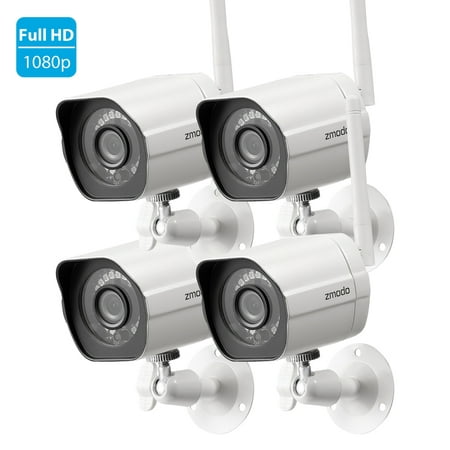 Zmodo Wireless Security Camera System (4 pack) Smart Full HD Outdoor WiFi IP Cameras with Night