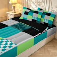 thumbnail image 3 of Manfei Geometric Check Zipper Twin Comforter Sets with Fitted Sheet and 2 Pillowcases,Modern Checkered Zipper Bedding Set,Teal Blue,Black Reversible,4pcs, 3 of 8