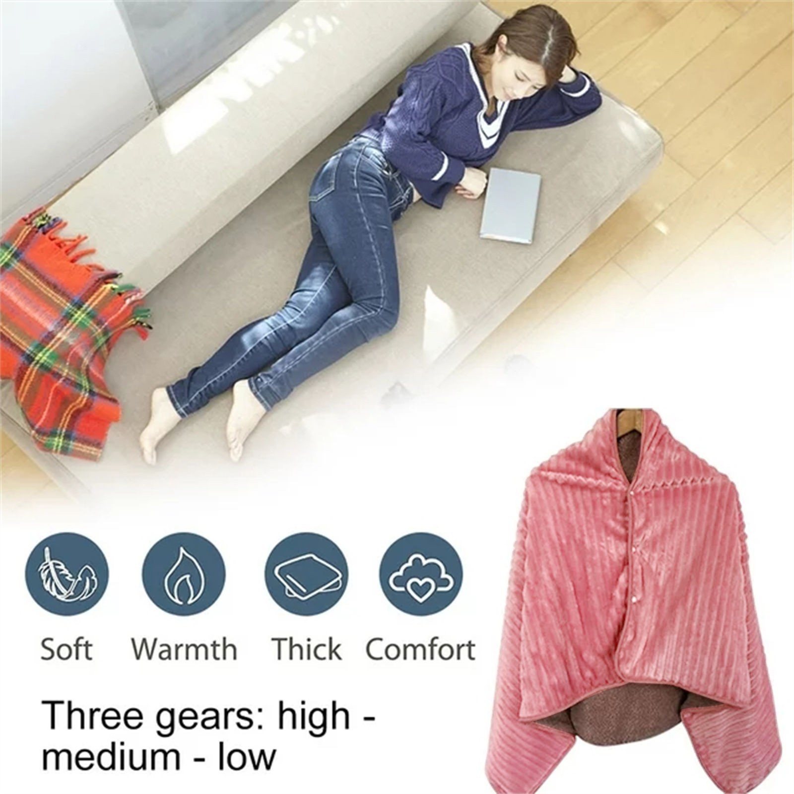 Warm Blanket Wearable Usb Blanket Warm Heated Shawl for Home Back Knee Warmer Red