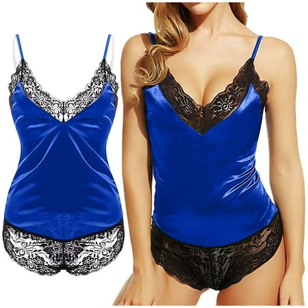 Women s Cotton Sleepwear Women Lingerie V Neck Nightwear Ice Silk Sleepwear Lace Chemise Blue Women s Sleepwear XL