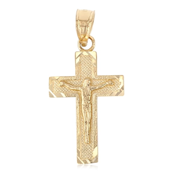 14K Yellow Gold Jesus Crucifix Cross Religious Charm Pendant For Necklace or Chain