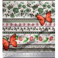 thumbnail image 1 of Soimoi Toile de Voile de Coton Vert Imprimé Floral & Insecte par la Cour 42 Pouces de Large, 1 of 3