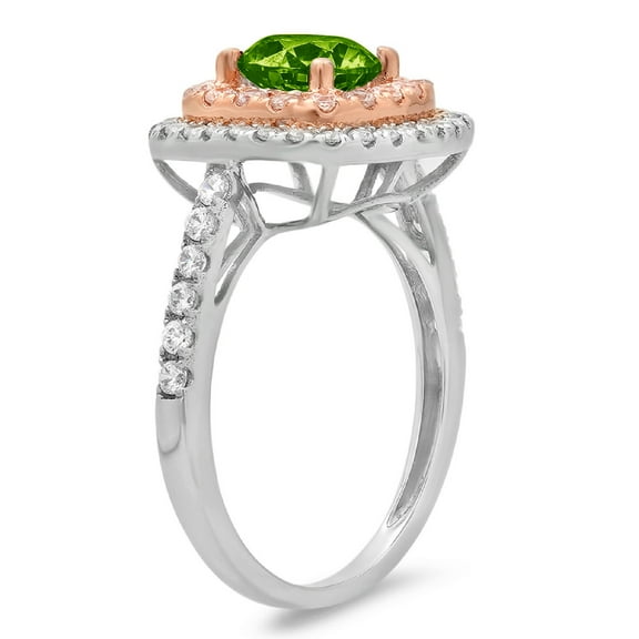 1.615 ct Round Cut Natural Peridot Solitaire with Accents Engagement Ring for Women in 18K White/Rose Gold