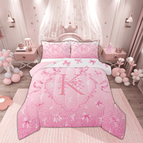 Manfei Initial Letter K Bedding Comforter Set, Cute Princess Bowknot Twin Comforter Sets, Teens Boys Girls Kids Reversible Bedding Set, Microfiber Bedroom Decor, 2-Piece