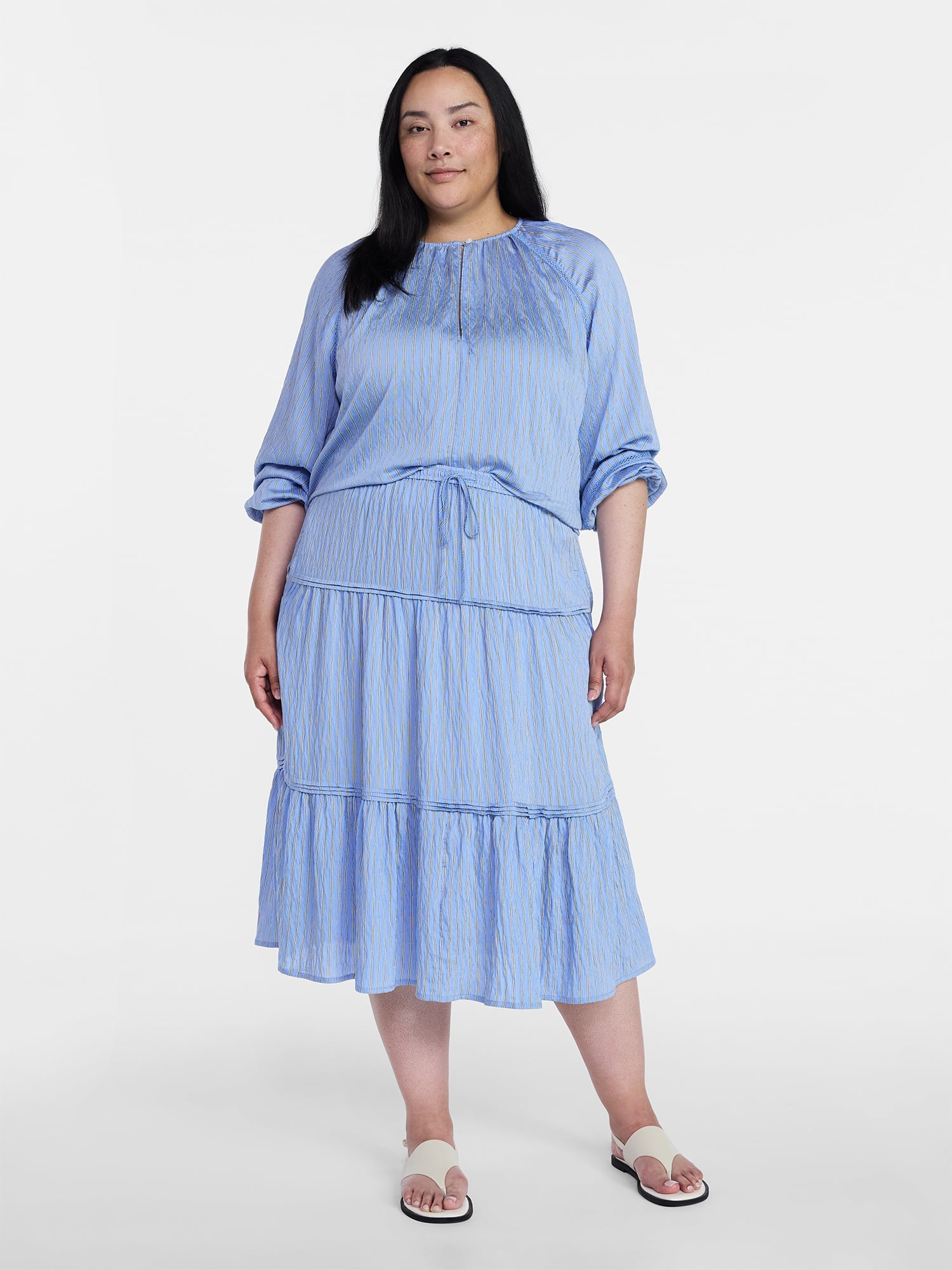 Time and Tru Women's Tiered Print Midi Skirt, Sizes XS -XXXL