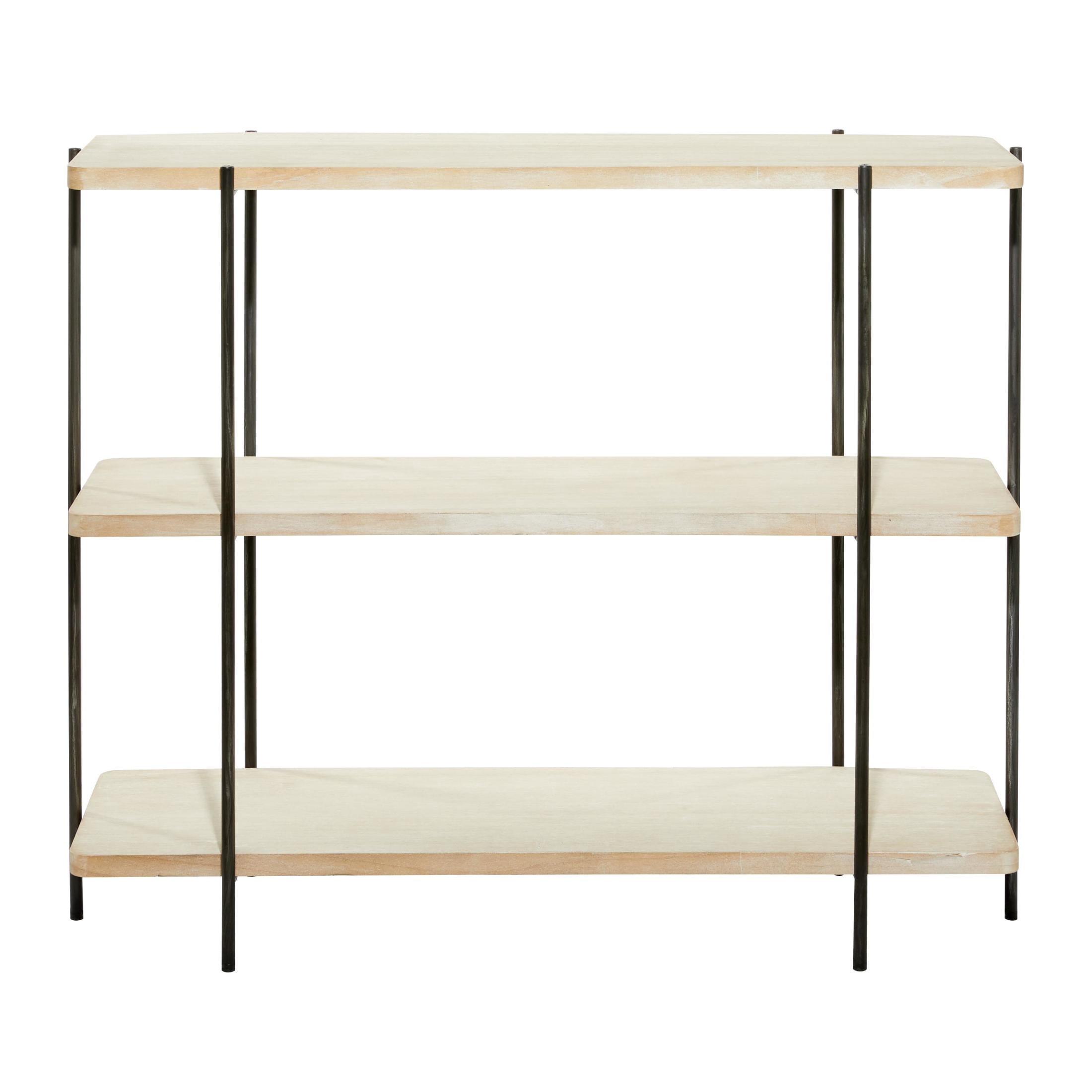 DecMode 40" x 32" Beige Wood Rounded Rectangular 2 Shelf Console Table with Slim Black Metal Legs, 1-Piece