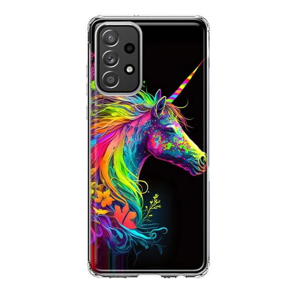 MUNDAZE Samsung Galaxy A52 Neon Rainbow Glow Unicorn Floral Shockproof Clear Hybrid Protective Phone Case Cover