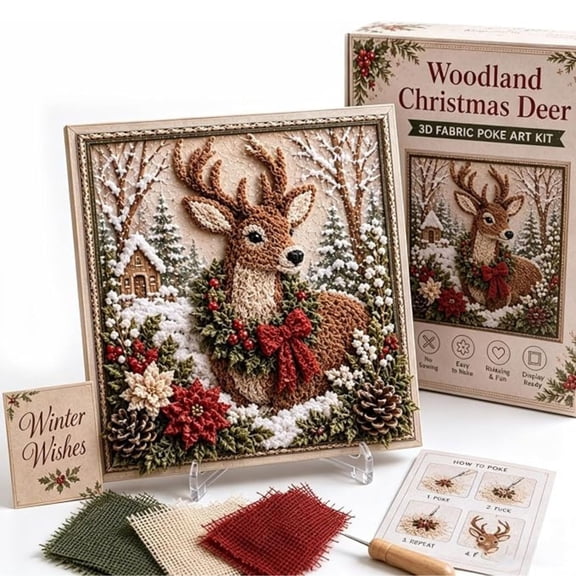 3D Christmas Fabric Poke Art Kit, DIY Christmas Craft Kit for Adults & Beginner, Handmade Fabric Poke Art Kit, Holiday Home Decor, Vintage Holiday Handmade Decoration, Home Decor