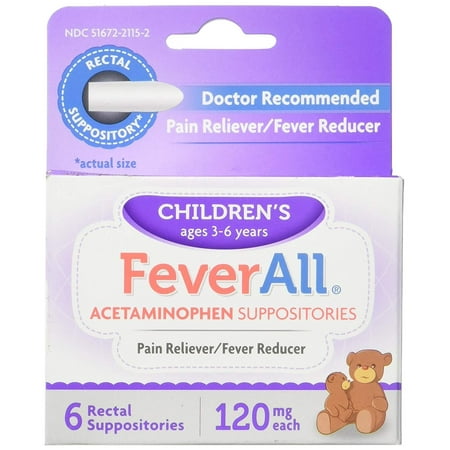 FeverAll Children's Acetaminophen Suppositories, 120 mg, 6 Count - Fever and Pain Relief