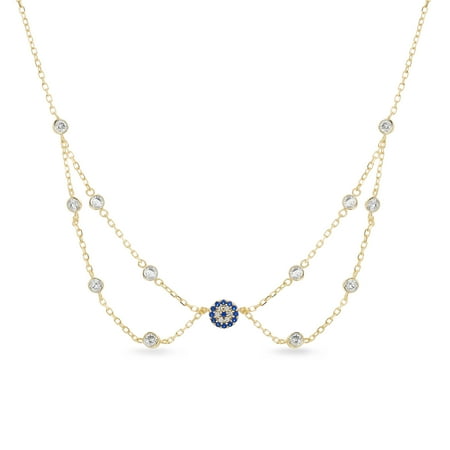 Cubic Zirconia Evil Eye Layered Choker Necklace in Yellow Gold over Sterling Silver