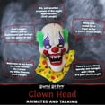 thumbnail image 3 of Haunted Hill Farm 20-In. Hanging Talking Clown Head with Light Up Eyes | Touch-Activated with Voice Greetings | Battery-Operated | Animatronic Halloween Decorations | HHDHCLOWN-2LSA, 3 of 11