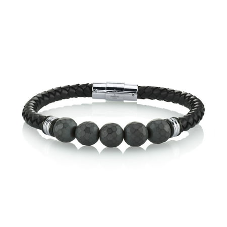 Spartan Hematine Beads And Leather Stainless Steel Men S Bracelet Spartan Hematine Beads And Leather Stainless Steel Men S Bracelet