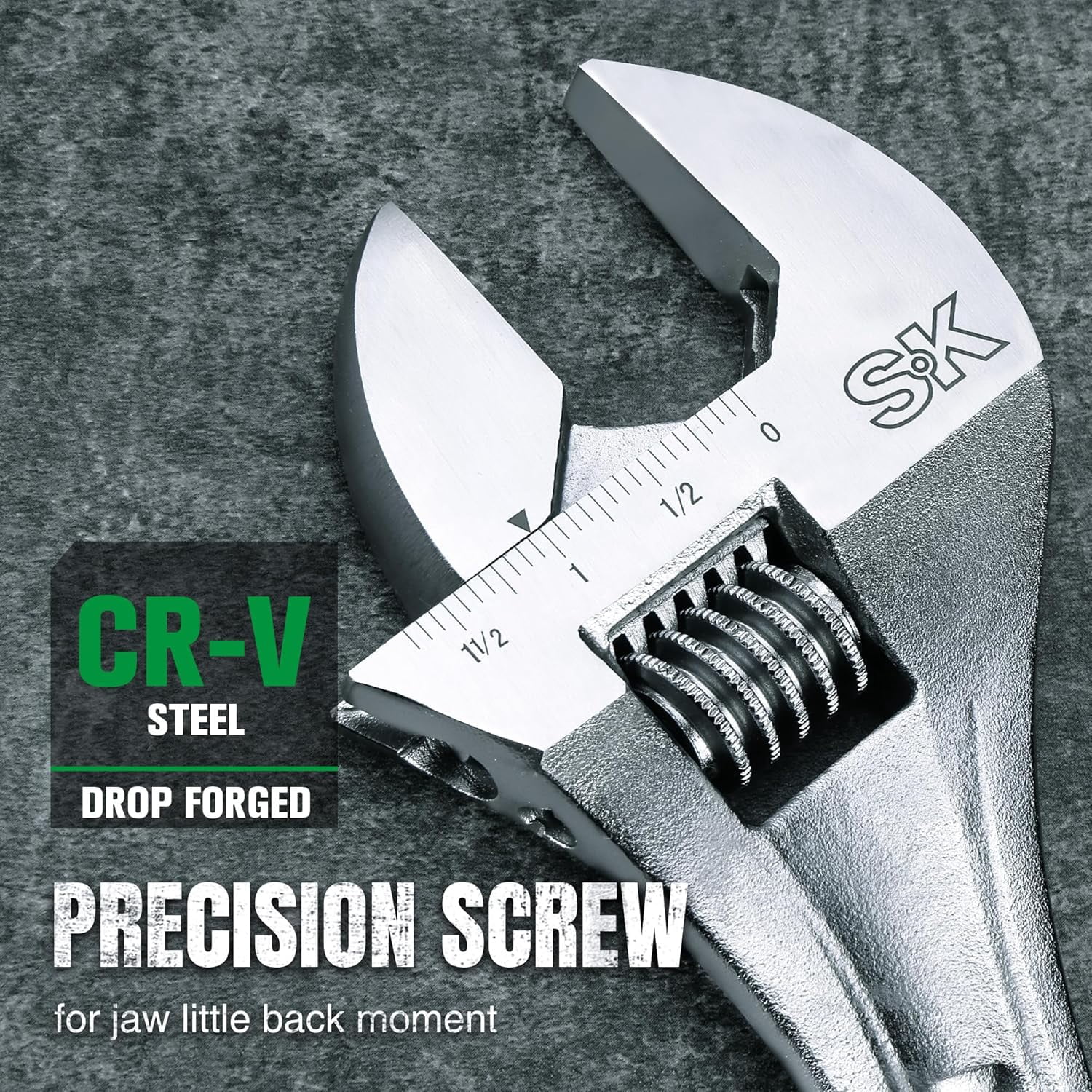 12-Inch Adjustable Wrench, 1-9/16" Jaw Capacity, Cr-V Steel, SAE&Metric Scales