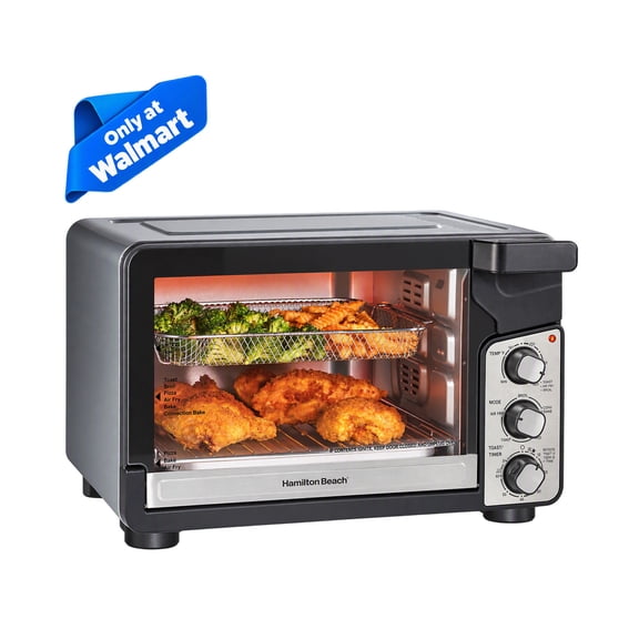 Hamilton Beach Easy View XL Air Fryer Toaster Oven with Sure-Crisp Air Fry technology, 6 Slice, 5-in-1 Countertop Oven, Black