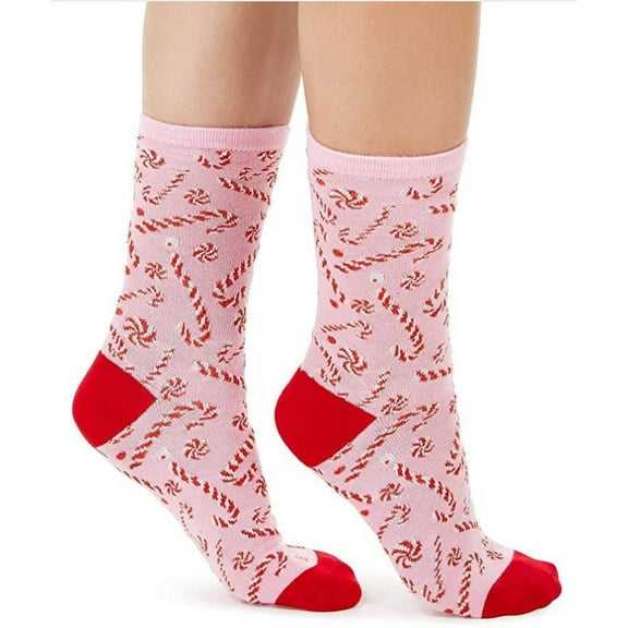 Charter Club Women's Pink Candy Cane Crew Socks Holiday 1 Pair Size 9-11