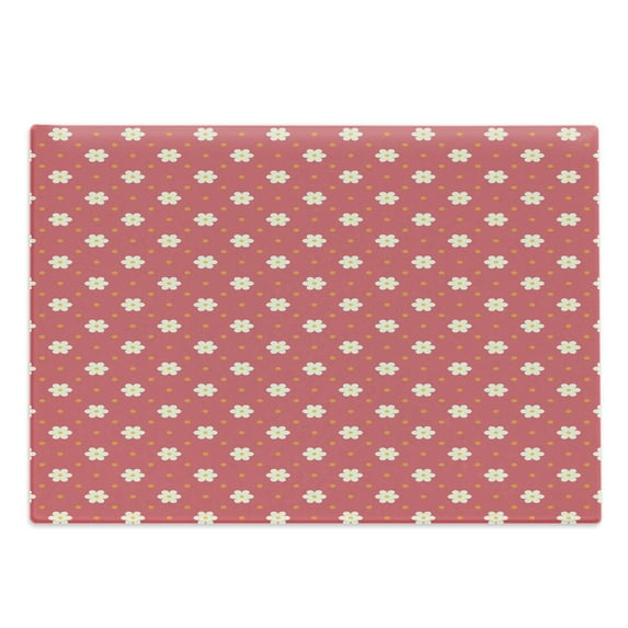 Retro Cutting Board, Exquisite Pattern Composition with Daisy Blooms on Pink Backdrop, Decorative Tempered Glass Cutting and Serving Board, Large Size, Pink White Marigold, by Ambesonne