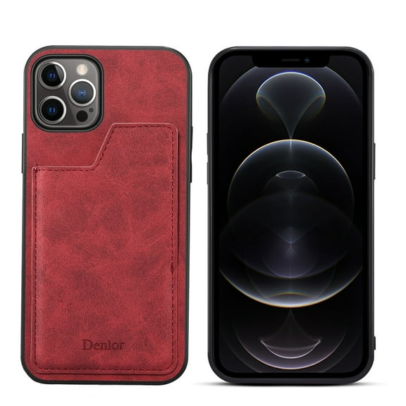 iPhone 13 Pro Max 6.7-inch Case,Dteck Shockproof Rubber Retro Leather Slim Card Holder Wallet Hybrid Back Phone Case Cover For Apple iPhone 13 Pro Max,Red