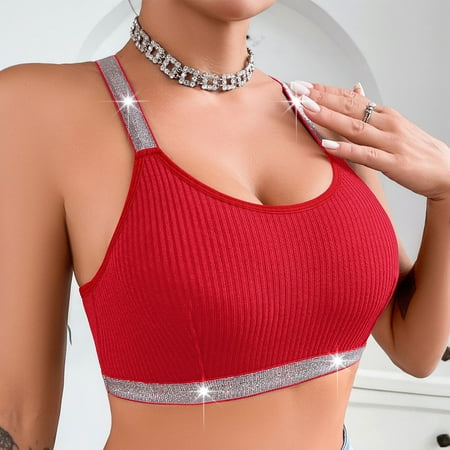 PRORMOOW Back Smoothing Bras for Women  Full Cup Bra  Bra Push Up  Wireless Bras  Breathable Sports Bra  Women s Bra Underwear Beautiful Back Gathered Side Y-shaped Ribbon Outer Wear Vest Top  Red  L