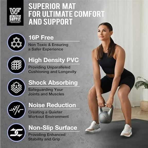 WF Athletic Supply Premium Large Exercise Floor Mats, 7 MM Workout Mats for Home Gym Thick, Heavy-Duty Floor Mat for Gym, Cardio, Weightlifting, Exercise Equipment, Shoe-Friendly