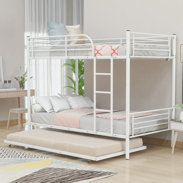 Bunkbed with Roll Out Trundle Bed Frame, Metal Bunk Bed Can Be Divided