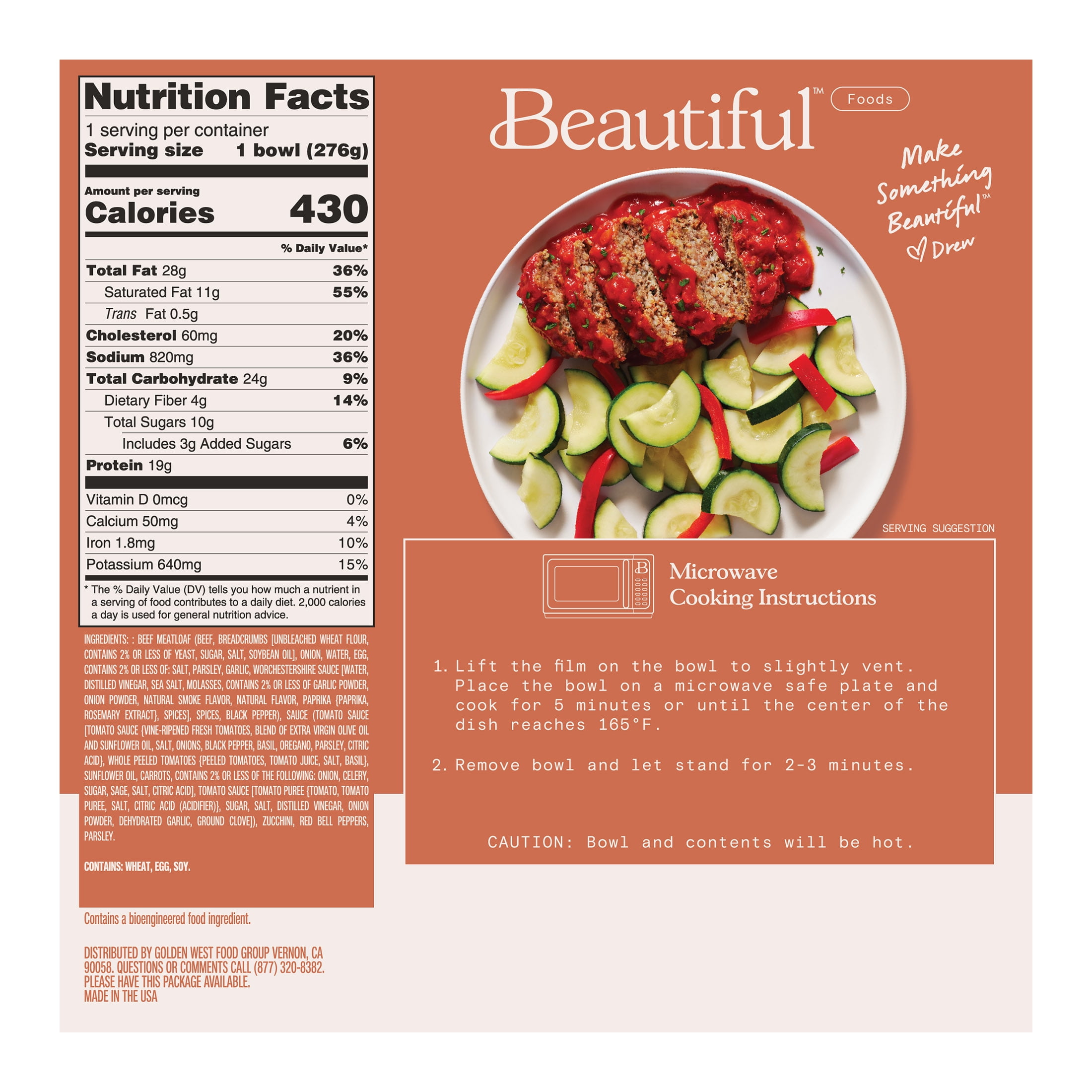 Beautiful Meatloaf with Vegetables Bowl by Drew Barrymore, 9.76 oz (Frozen)
