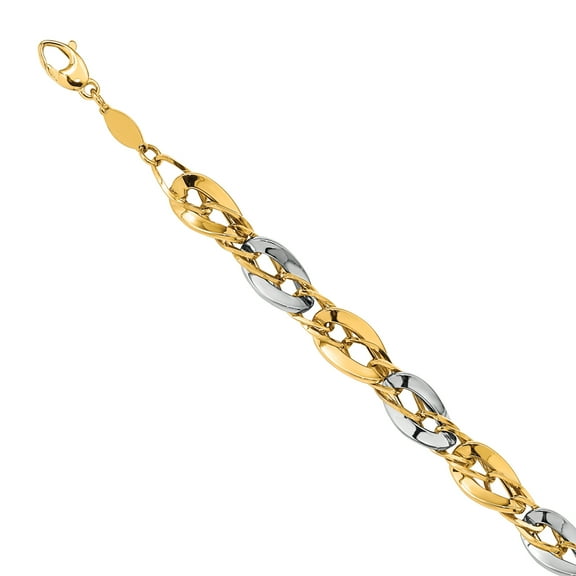 Primal Gold 14 Karat Two Tone Polished Fancy Double Curb Link Bracelet