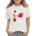 thumbnail image 6 of Girls White T-Shirt Short Sleeve Cotton Kids Top | Cute Valentine's Tulip & Heart Graphic Tee for Ages 4-10,Size 9 T, 6 of 9