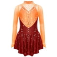 thumbnail image 3 of TiaoBug Kids Girls Ballet Dance Leotard Dress Figure Ice Skating Long Sleeve Mesh Lyrical Competition Dress Orange&Burgundy 10, 3 of 5