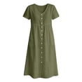 thumbnail image 6 of Horkkom Midi Dresses for Women V Neck Short Sleeve Solid Color Linen Dress Summer Loose Casual Dresses, S-2XL, 6 of 6